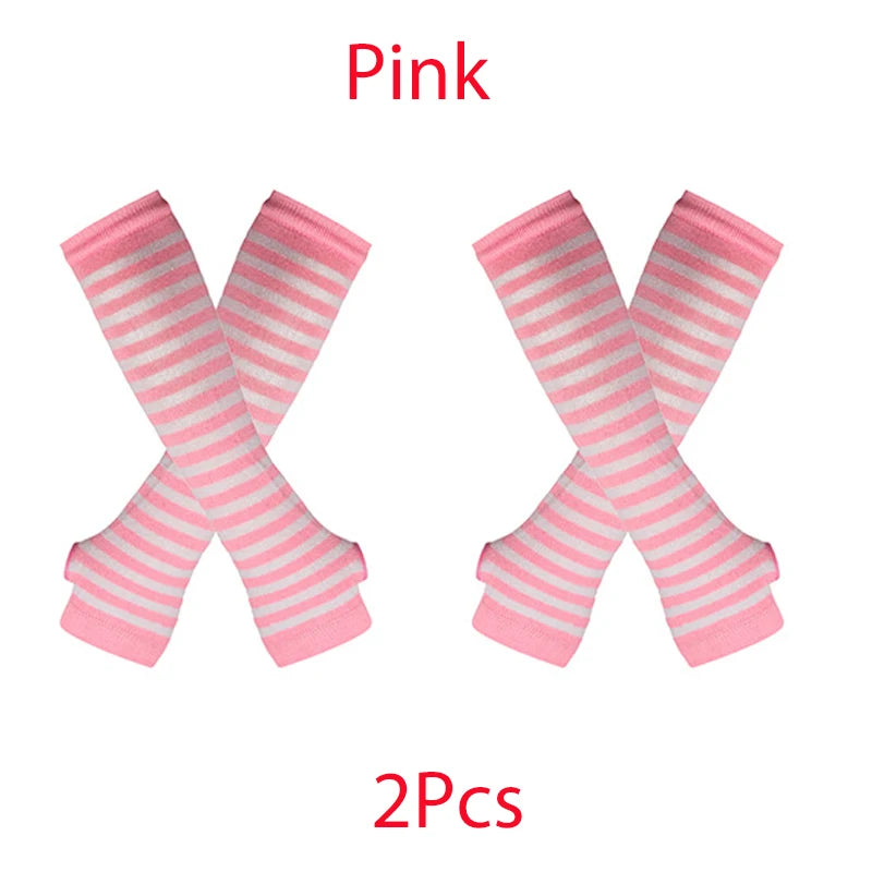 New Winter Warm Long Sleeves Gloves for Man Women Fingerless Stripe Hip-Hop Punk Korea Knitted Elbow Mittens Elastic Warmer Arm