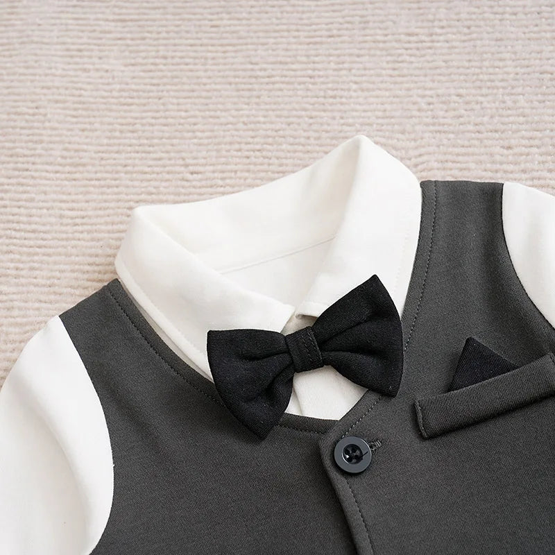 Gentleman Baby Boys bow tie Cotton Clothing Spring and Autumn Children One-Piece  long sleeves Jacket 0-2 years old Rompers