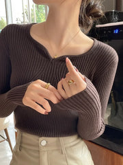2025 Basic V-neck Chic  Autumn Winter Pullover Women Female Knitted Ribbed Sweater Slim Long Sleeve Badycon High Quality Sweater