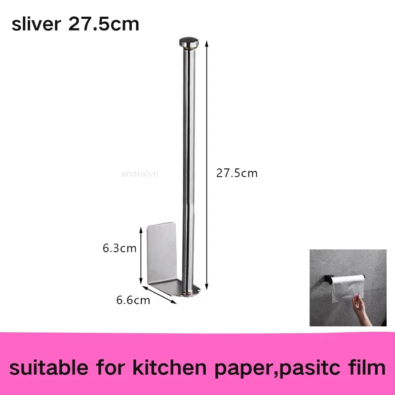 Stainless Steel Paper Towel Holder Self Adhesive Toilet Roll Paper Holder No Punching Kitchen Bathroom Lengthen Storage Rack