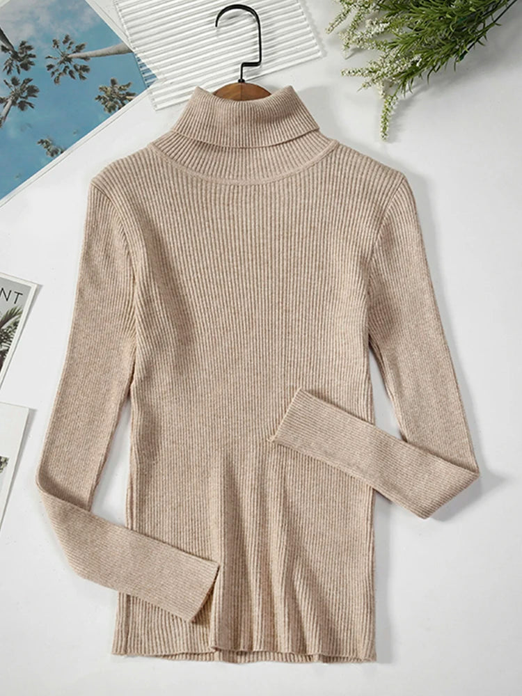 JMPRS Turtleneck Sweater Women Fashion Simple Winter Pullover Jumper High Elastic Knitted Fall Female Basic Tops Casual Blouse