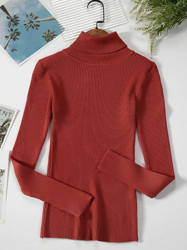JMPRS Turtleneck Sweater Women Fashion Simple Winter Pullover Jumper High Elastic Knitted Fall Female Basic Tops Casual Blouse
