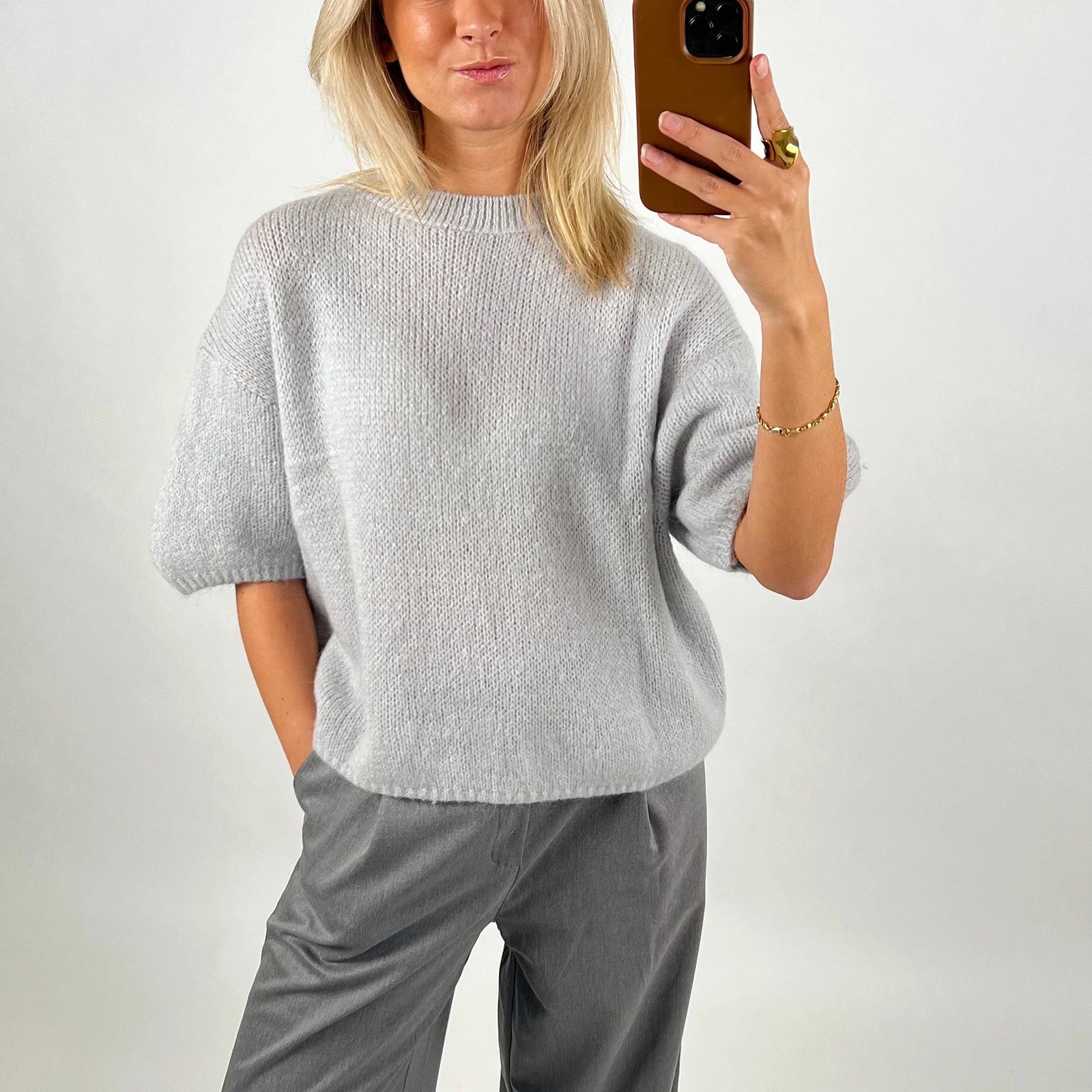 Women's Casual Sweaters Tee Short Sleeve O Neck Knit Crop Tops Y2k Girls Pullover Shirts Knitwear Autumn Vintage Streetwear