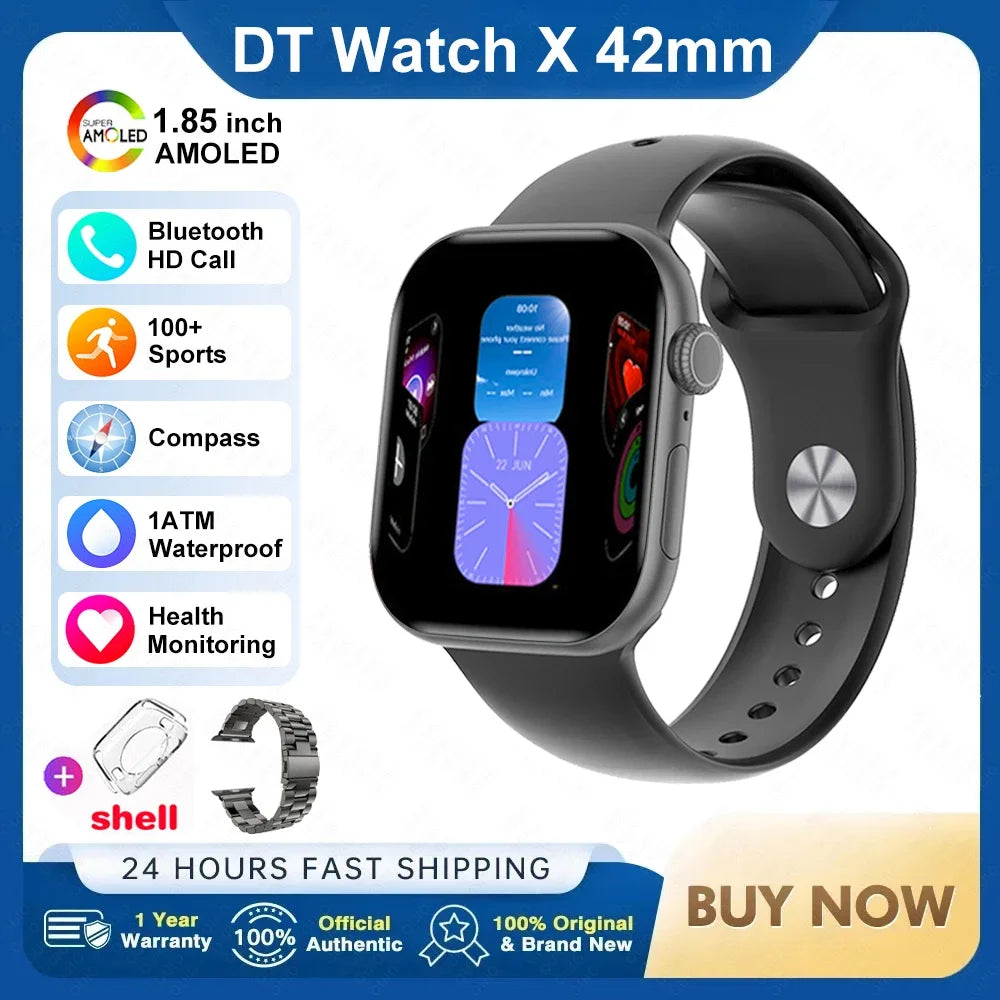 New For IOS DT Watch X Mini Smart Watch Men Women NFC 1.85-inch TWS Earphones Electronic Album Recorder Video Player Smart Watch