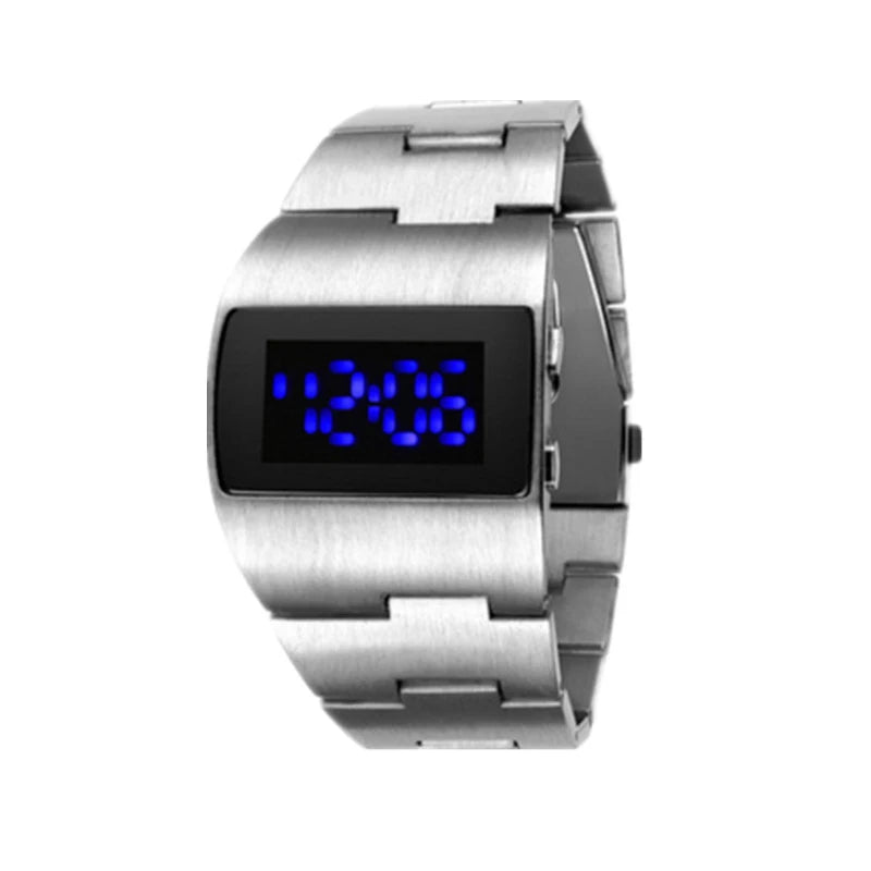 Digital Mens Watches Black Stainless Steel Bracelet Men Electronic Wrist Watches Jewelry Gift