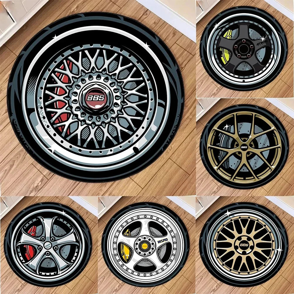 Car Rugs Tire Shape Round Mats Boys Bedroom Rug Car Hub Home Living Room Anti-slip Coffee Table Floor Mat Tapetes De Automóvil