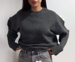 European And American Style Autumn New Women's Clothing Retro Loose Round Neck Long Sleeved Flat Needle Soft Knit Sweater