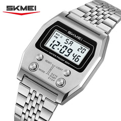 SKMEI 2460 Wristwatches Reloj Hombre Waterproof Digital Watch for Men Stainless Steel Sport Luxury Retro LED Electronic Mens