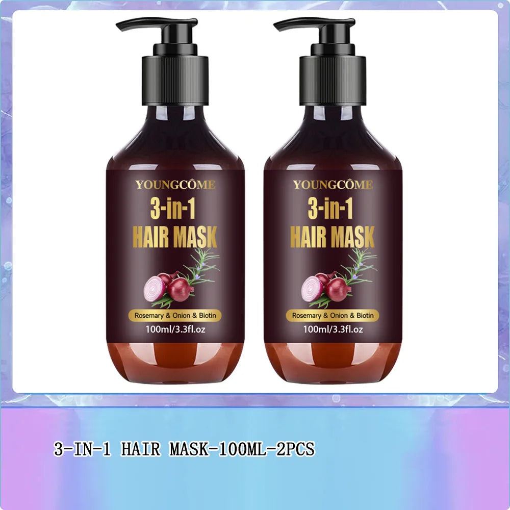 Organic Hair Mask with Rosemary, Onion Biotin 3-in-1 Natural Treatment Nourish Reduce Hair Loss Anti-Breakage Hair Products100ml