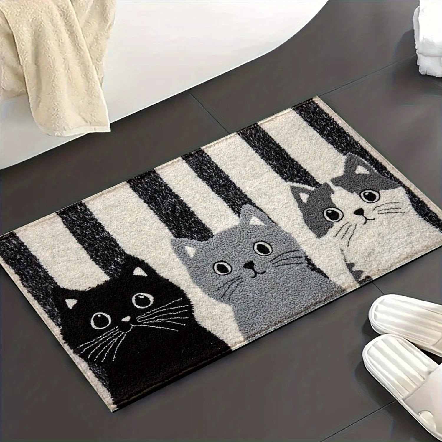 VIKAMA Striped Cartoon Cat Carpet Soft Doormat Waterproof Floor Mat Rug For Bedroom Carpet For Live Room Outdoor Carpet Home Dec