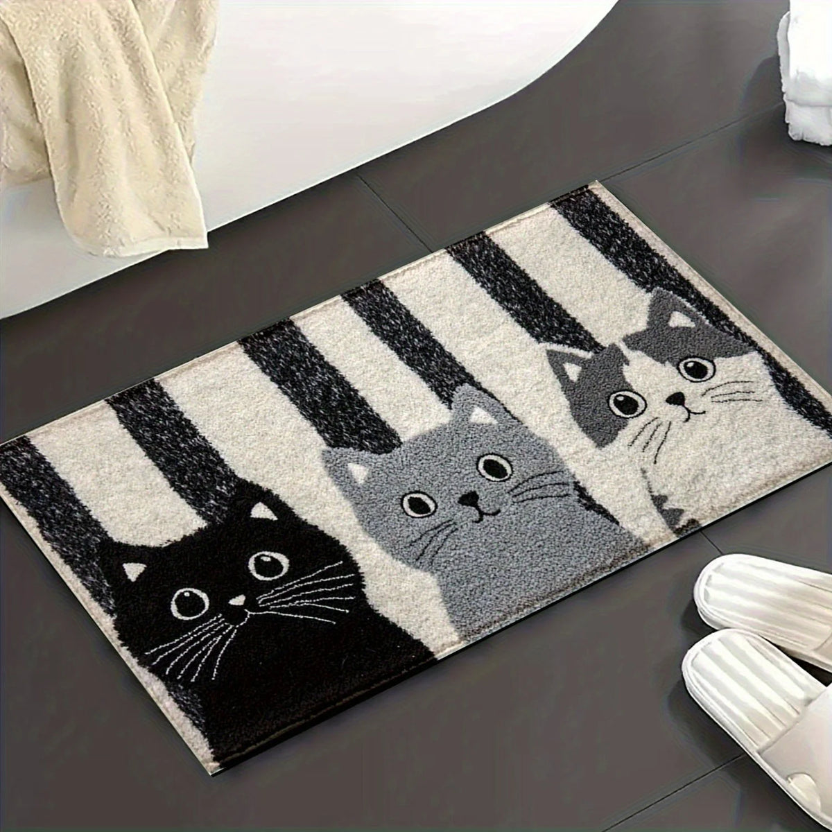 VIKAMA Striped Cartoon Cat Carpet Soft Doormat Waterproof Floor Mat Rug For Bedroom Carpet For Live Room Outdoor Carpet Home Dec