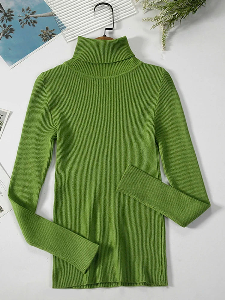JMPRS Turtleneck Sweater Women Fashion Simple Winter Pullover Jumper High Elastic Knitted Fall Female Basic Tops Casual Blouse