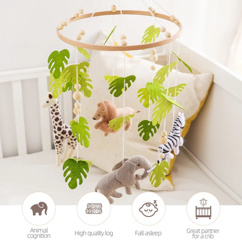 Baby Crib Mobile Wooden Wind Chime Bed Bell,Animal Crib Mobile With Music for Girls and Boys,Comfort Crib Hanging Bracket Toy