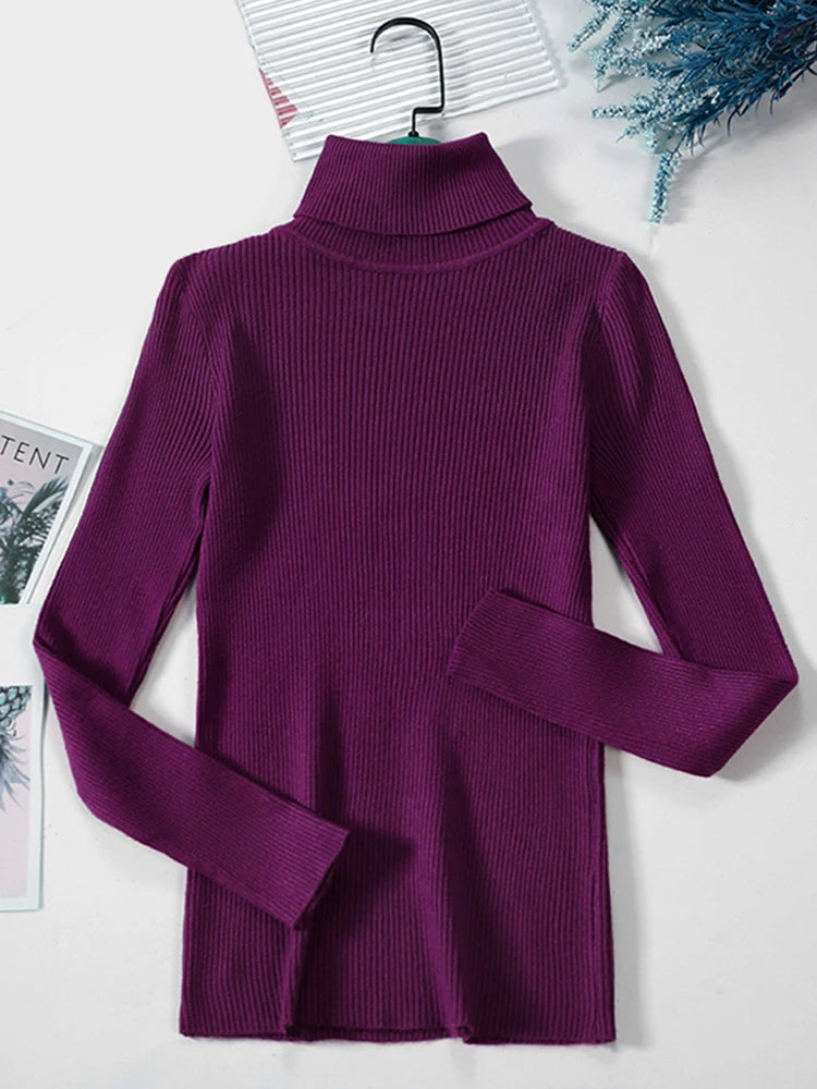 JMPRS Turtleneck Sweater Women Fashion Simple Winter Pullover Jumper High Elastic Knitted Fall Female Basic Tops Casual Blouse