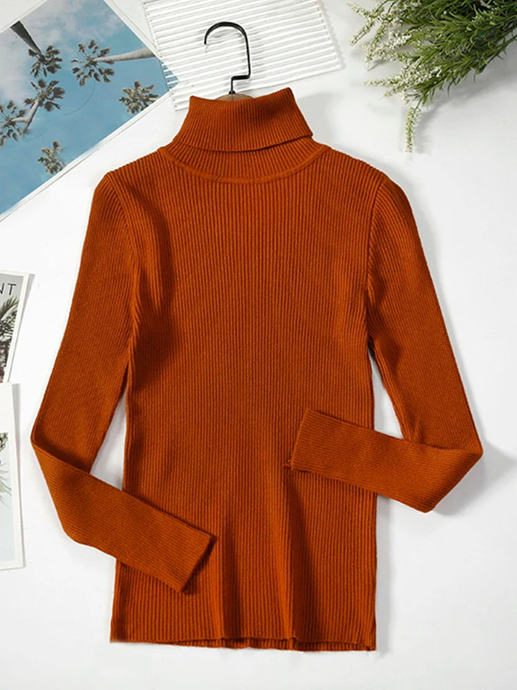 JMPRS Turtleneck Sweater Women Fashion Simple Winter Pullover Jumper High Elastic Knitted Fall Female Basic Tops Casual Blouse