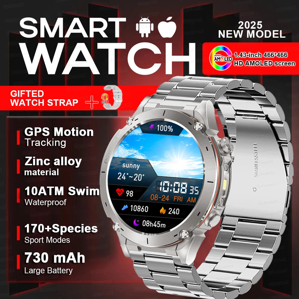 2025New Outdoor T-Rex 3 Ultra GPS Smart Watches Men 5ATM Waterproof Compass Flashlight Military Sports Trackr Smartwatch Women