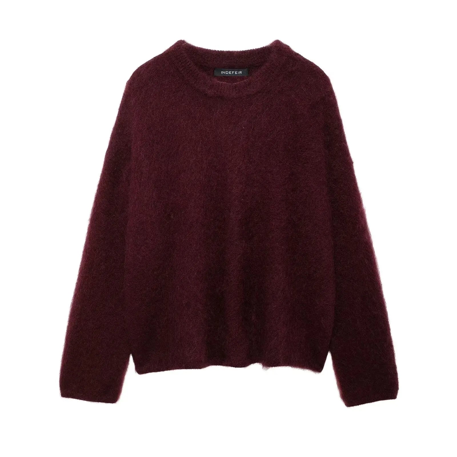 HH Winter Women Burgundy Long Sleeve Pullovers Casual O-neck Loose Fluffy Fuzzy Jumper Sweater Female Fashion Knitted Tops