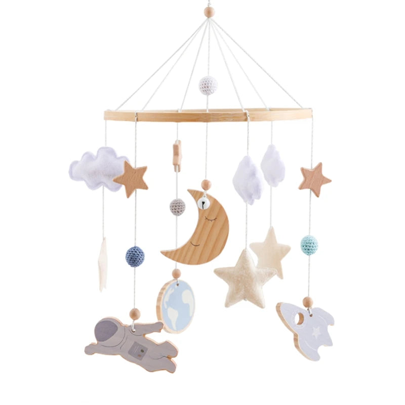 Baby Crib Mobile Wooden Wind Chime Bed Bell,Animal Crib Mobile With Music for Girls and Boys,Comfort Crib Hanging Bracket Toy