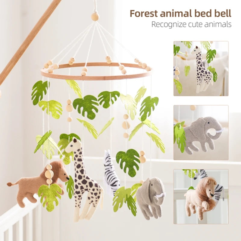 Baby Crib Mobile Wooden Wind Chime Bed Bell,Animal Crib Mobile With Music for Girls and Boys,Comfort Crib Hanging Bracket Toy