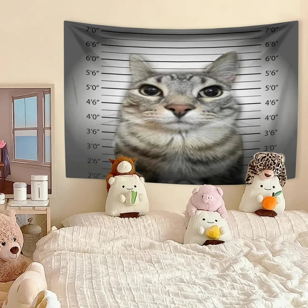 Funny Cat Meme Tapestry Kawaii Animal Home Decor Wall Hanging Covering Cloth Bedroom Dorm Background Festival Gift
