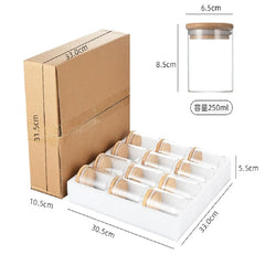 12pcs/set Airtight Glass Storage Jar with Bamboo Lid for Tea,Coffee,Sugar Portable and Transparent Container for Home Kitchen