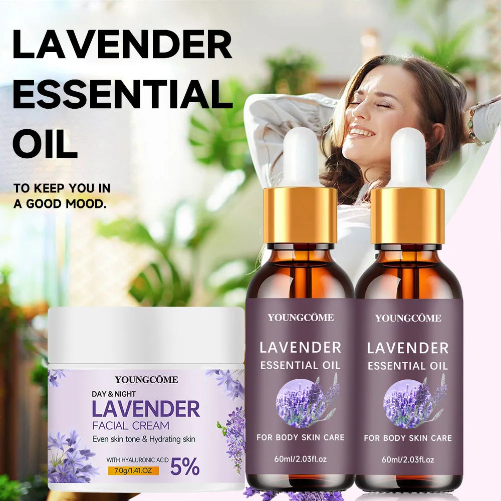 Organic Lavender Essential Oil 100% Pure - Aromatherapy for Sleep & Stress Relief, Natural Skin & Hair Care, Skin 40/60ml set