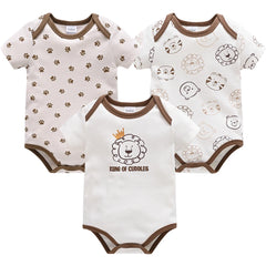3 Pcs/set Baby Boy Clothes Summer 100%Cotton Blue Grey Tie Print Three Piece Short Sleeve Bodysuit vetements bebe For 0-12M
