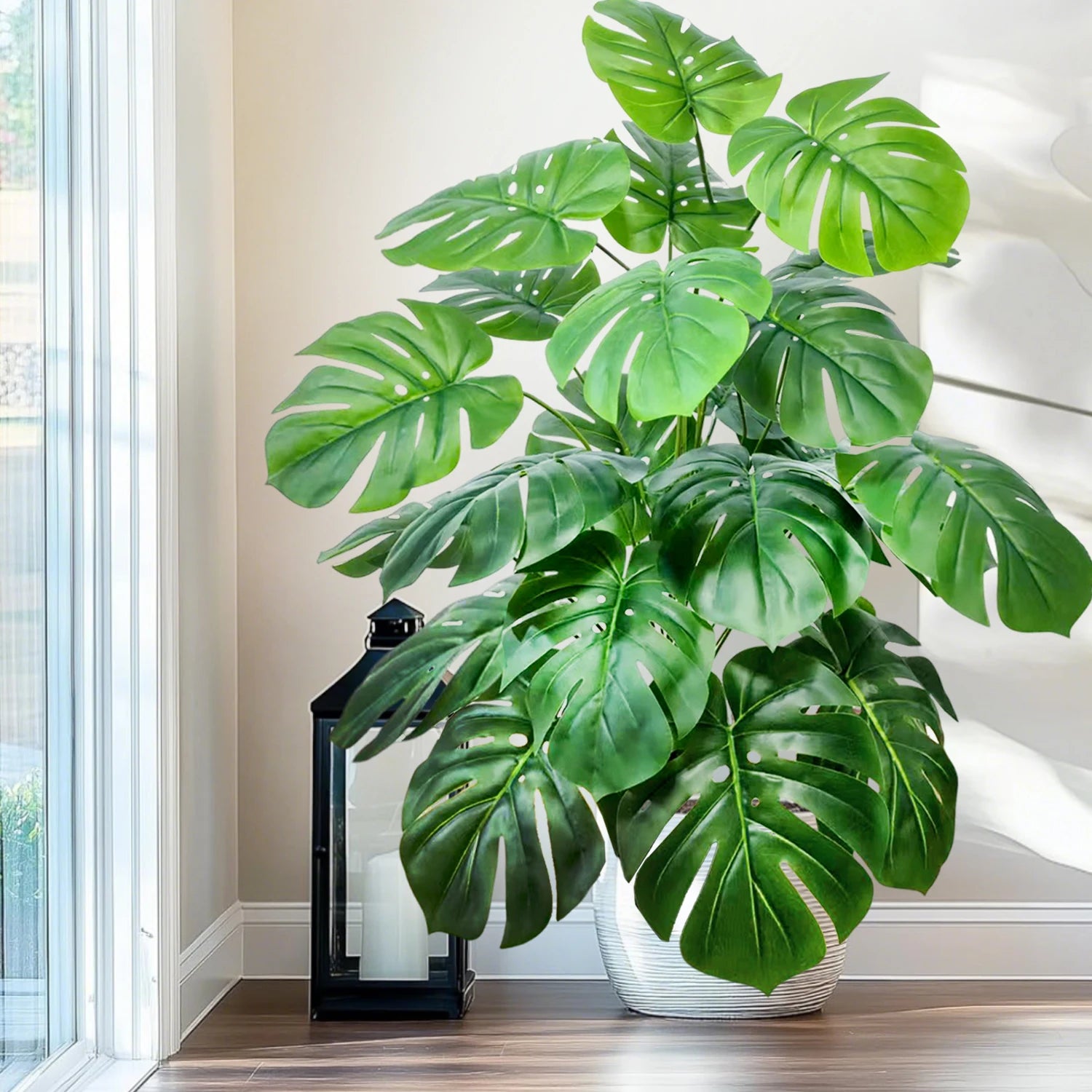 40-130cm（51.18in） Artificial Monstera Plant Fake Palm Tree Plastic Turtle Leaf Green Plant for Home Garden Room Office Decor