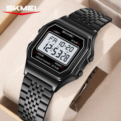 SKMEI 2465 Digital Watch for Men Stainless Steel Waterproof Luxury Electronic Mens Wristwatches LED Display Sport Reloj Hombre