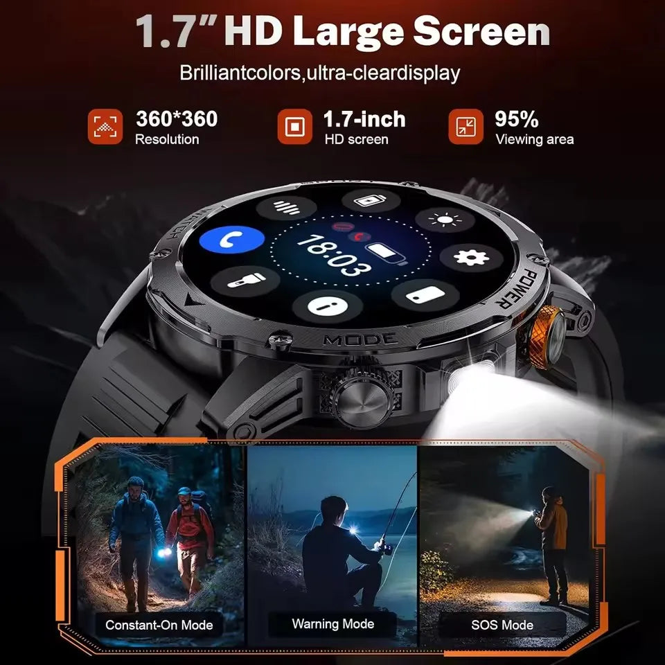 New 1000mah Battery 1.7" HD AMOLED Screen Smart Watch Men Sports Fitness LED Flashlight 5ATM Waterproof Call Smart Watches 2025