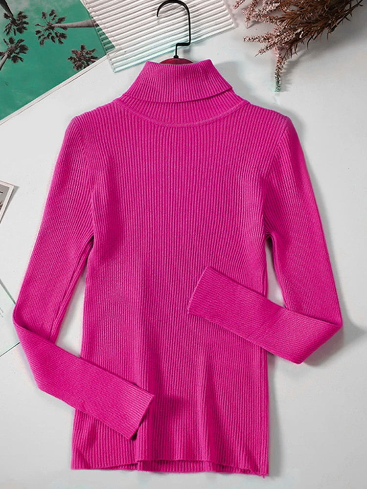 JMPRS Turtleneck Sweater Women Fashion Simple Winter Pullover Jumper High Elastic Knitted Fall Female Basic Tops Casual Blouse