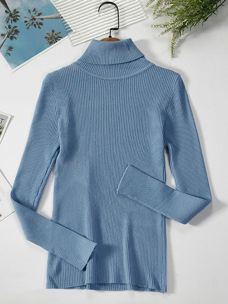 JMPRS Turtleneck Sweater Women Fashion Simple Winter Pullover Jumper High Elastic Knitted Fall Female Basic Tops Casual Blouse