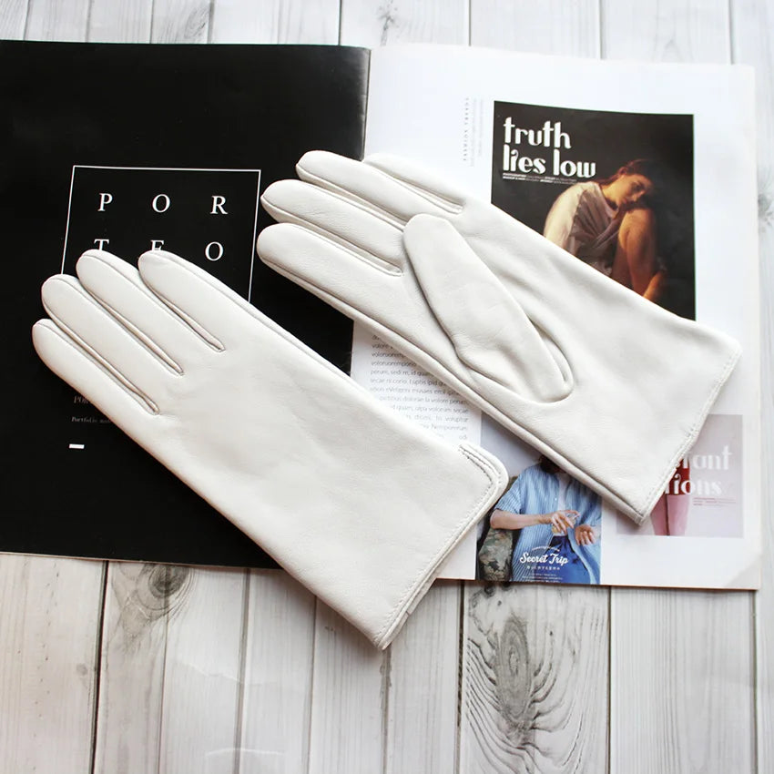 Women's Sheepskin Gloves Fashion Color Leather Simple Style Wool Lining Spring and Autumn Warmth Finger Gloves