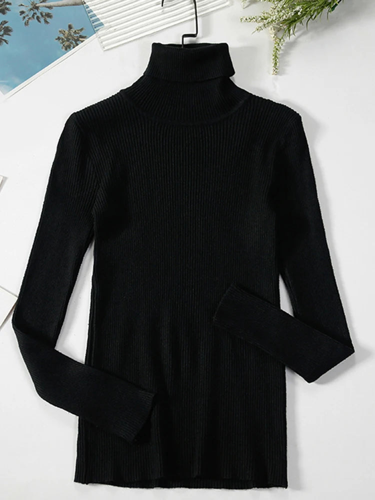 JMPRS Turtleneck Sweater Women Fashion Simple Winter Pullover Jumper High Elastic Knitted Fall Female Basic Tops Casual Blouse