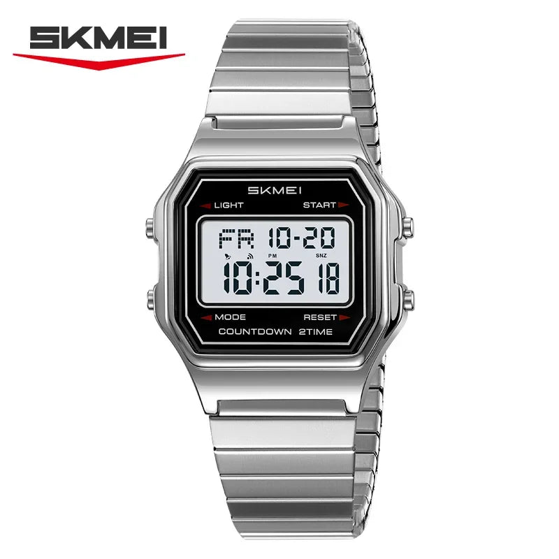 SKMEI 2465 Digital Watch for Men Stainless Steel Waterproof Luxury Electronic Mens Wristwatches LED Display Sport Reloj Hombre