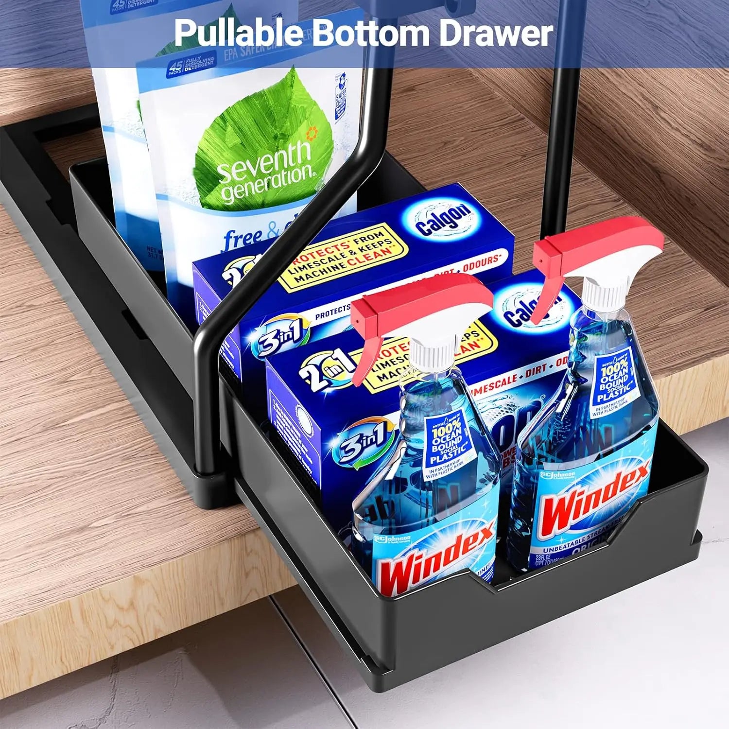Under-sink storage rack, kitchen cabinet storage, dual-slide storage drawer, multi-purpose bathroom storage basket