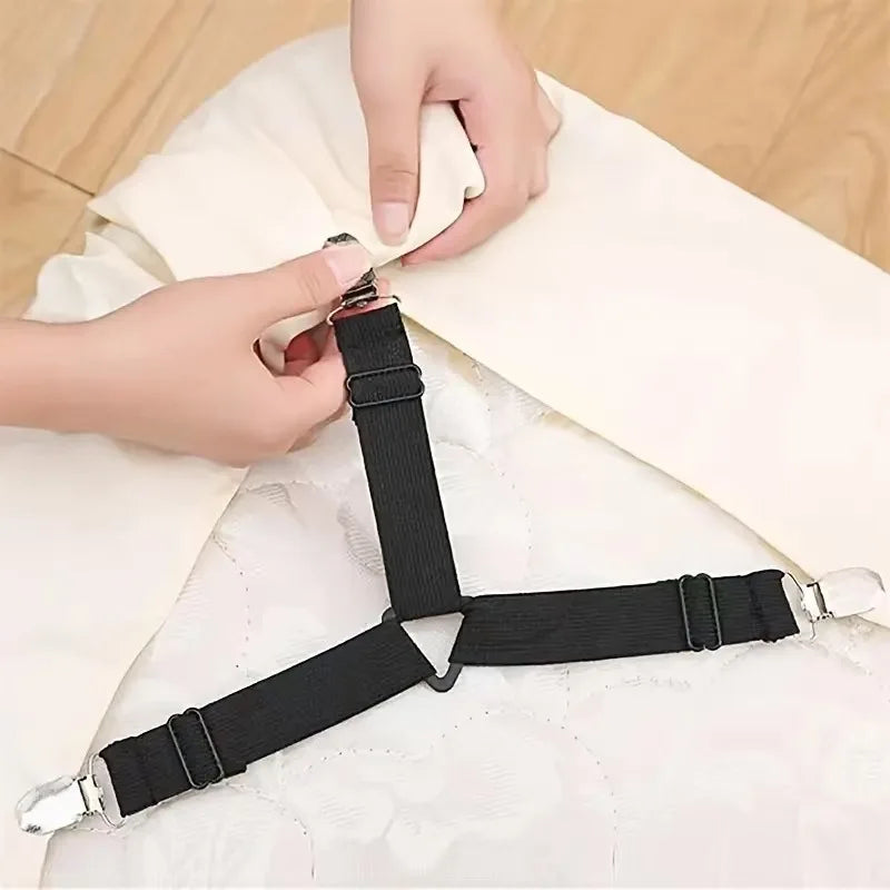 4Pcs/Lot Bed Sheet Fasteners Adjustable Elastic Straps - Anti-Slip Mattress Cover Clips, No More Slipping Sheets, Home Bedroo