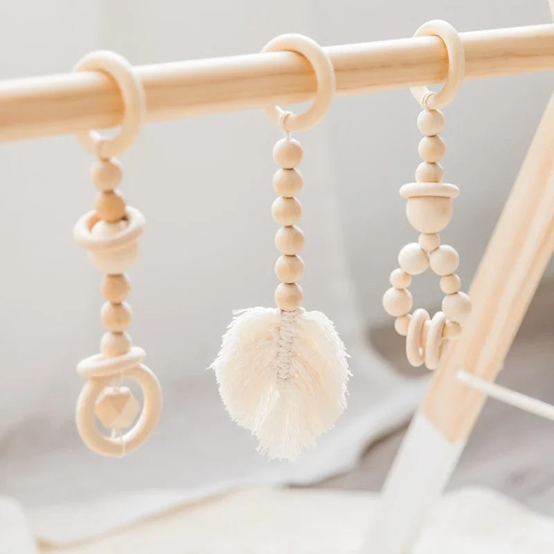 Newborn Gym Pendant Toys Wooden Mobile Crib Hanging Rattle Teether Baby Sensory Toys For Stroller Gym Activity Product Gifts