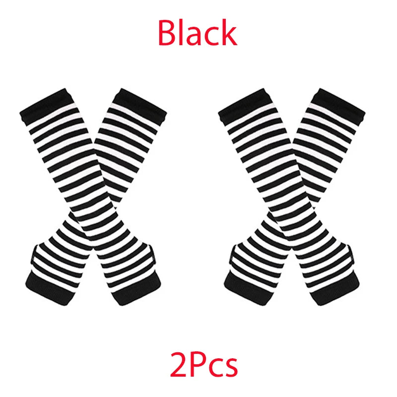 New Winter Warm Long Sleeves Gloves for Man Women Fingerless Stripe Hip-Hop Punk Korea Knitted Elbow Mittens Elastic Warmer Arm