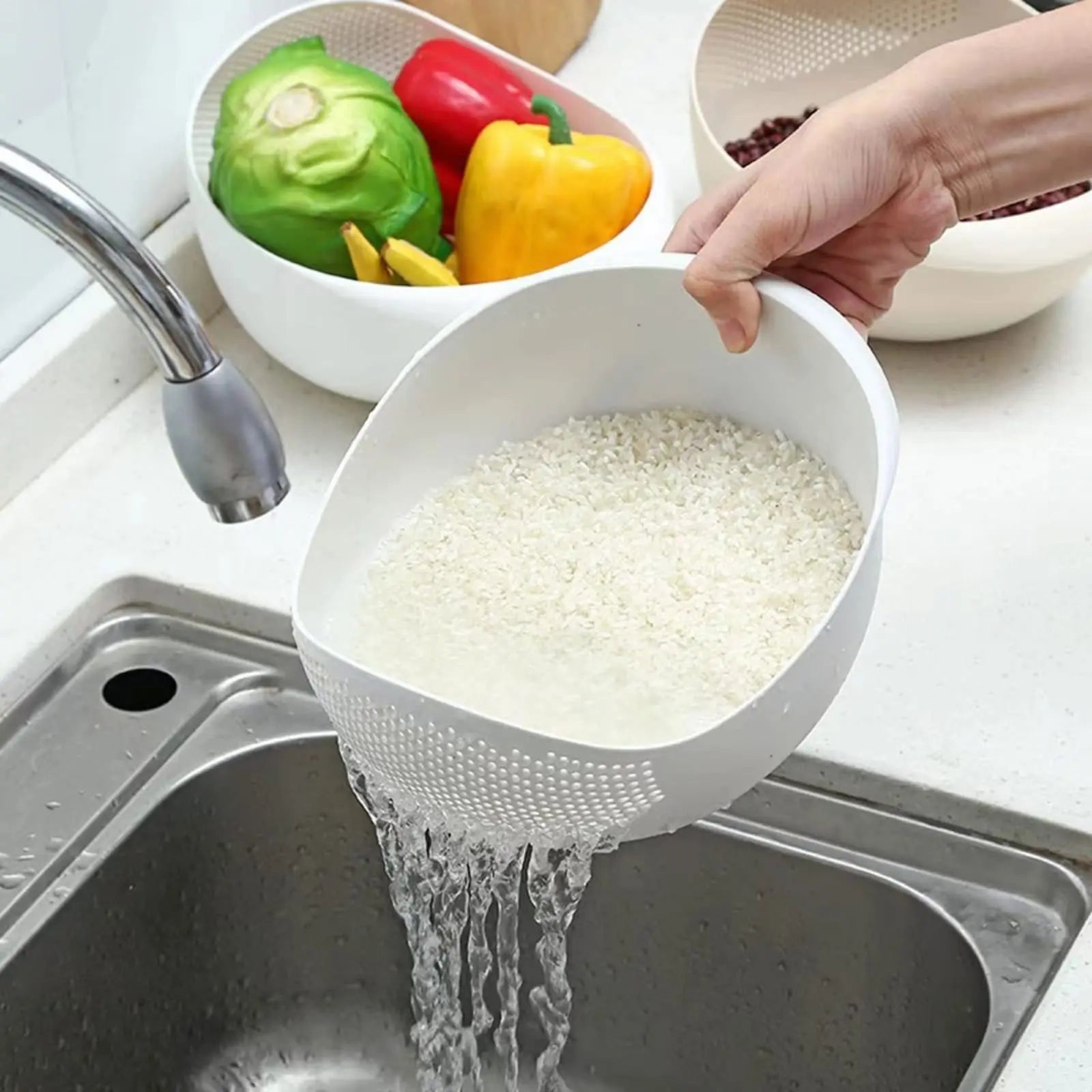 Multifunctional Rice Wash Basket Kitchen Plastic Rice Strainer Drainer Fruits Vegetables Washing Basin Outdoor Barbecue Tools