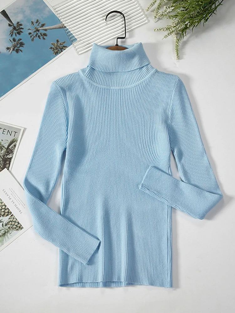 JMPRS Turtleneck Sweater Women Fashion Simple Winter Pullover Jumper High Elastic Knitted Fall Female Basic Tops Casual Blouse