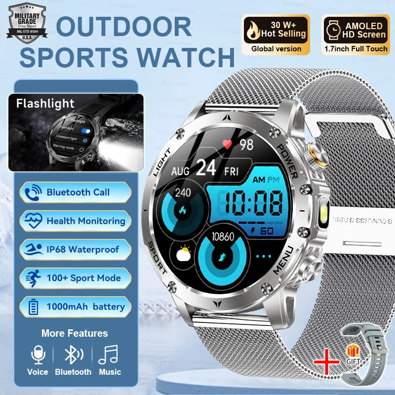 NEW T-REX3 ULTRA 1000mAh Battery Smart Watches 5ATM Waterproof Tactics 100+Sports Flashlight Heart Rate Smart Watch 2025 For Man