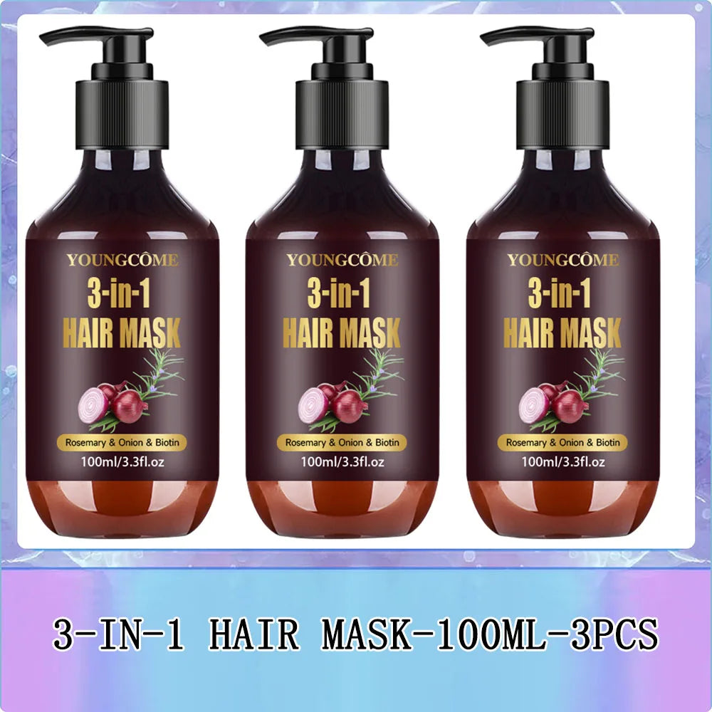 Organic Hair Mask with Rosemary, Onion Biotin 3-in-1 Natural Treatment Nourish Reduce Hair Loss Anti-Breakage Hair Products100ml