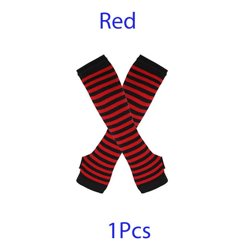 New Winter Warm Long Sleeves Gloves for Man Women Fingerless Stripe Hip-Hop Punk Korea Knitted Elbow Mittens Elastic Warmer Arm