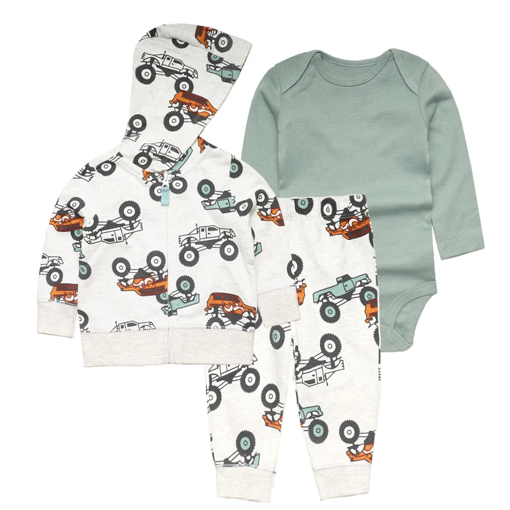 2025 New Spring Autumn Baby Set 3Pcs Baby Boy Outfit +Bodysuit + Pants Newborn Clothing Sets  Infant Costume Cotton 0-24M