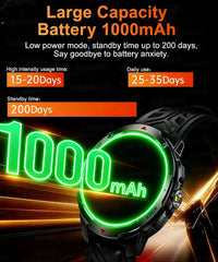 New Outdoor Military SmartWatch Man 1.7" AMOLED Screen 1000mAh Battery 5ATM Waterproof Flashlight 100+ Sports smart watches 2025