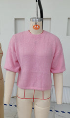 Imcute Women's Casual Sweaters Short Sleeve O Neck Knit Crop Tops Y2k Girls Pullover Shirts Knitwear Vintage Streetwear