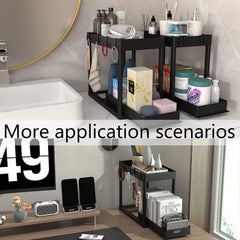 2-Piece Double-Tier Pull-Out Under-Sink Storage Rack Set Kitchen and Bathroom Sink Shelving Unit, Storage Rack