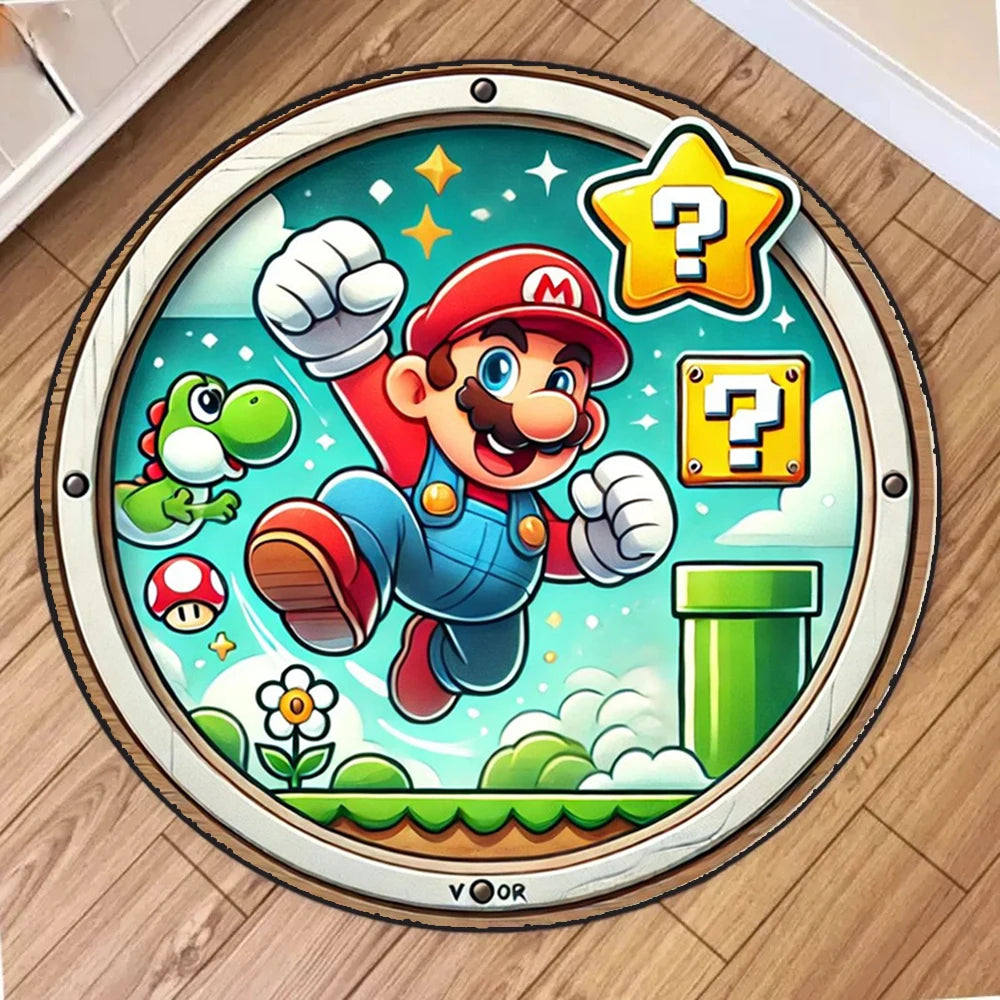 MINISO Apanese Anime Super Mario Carpet Floor Mat Crawling Soft Rug Children Game Round Non-slip Rugs Home Bedroom Decoration