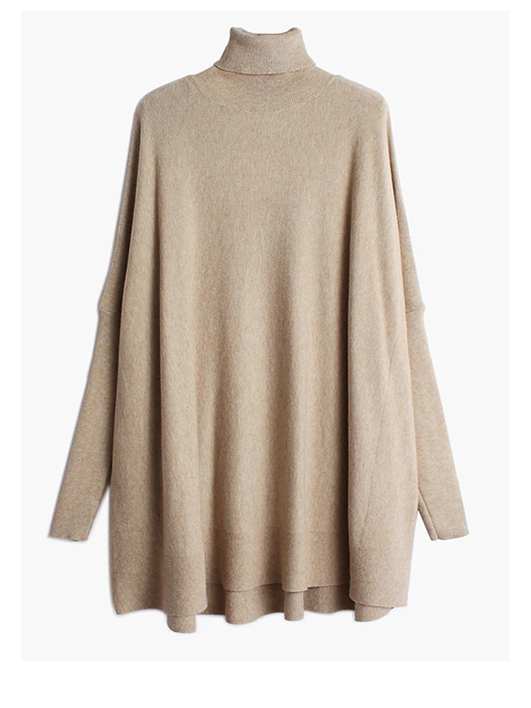 [EAM] Big Size Knitting Sweater Loose Fit  Turtleneck Long Sleeve Women Pullovers New Fashion Tide Spring Autumn 2025 19A-a43